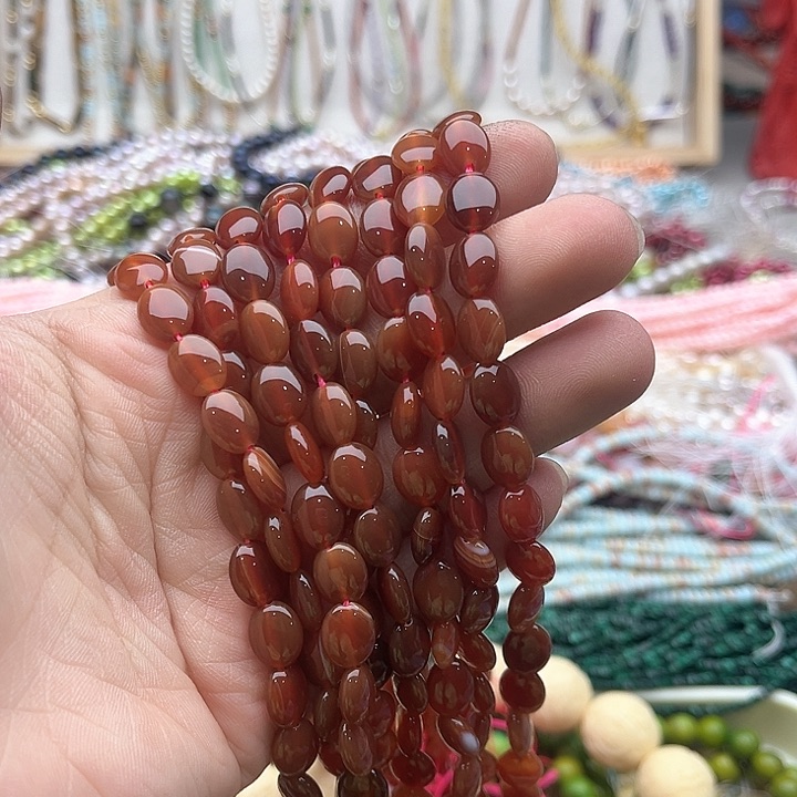 玛瑙/玉髓珠宝半成品未镶嵌一条8mm左右玛瑙椭圆片珠