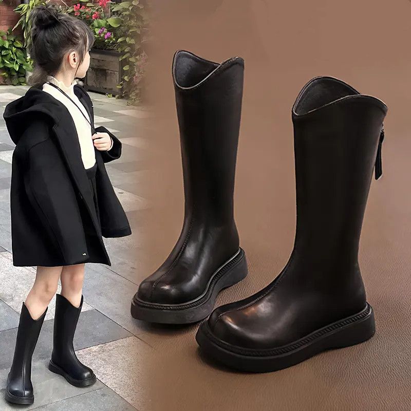 女童靴子长筒公主时尚洋气靴儿童长靴高筒靴秋冬新款女孩软底皮靴