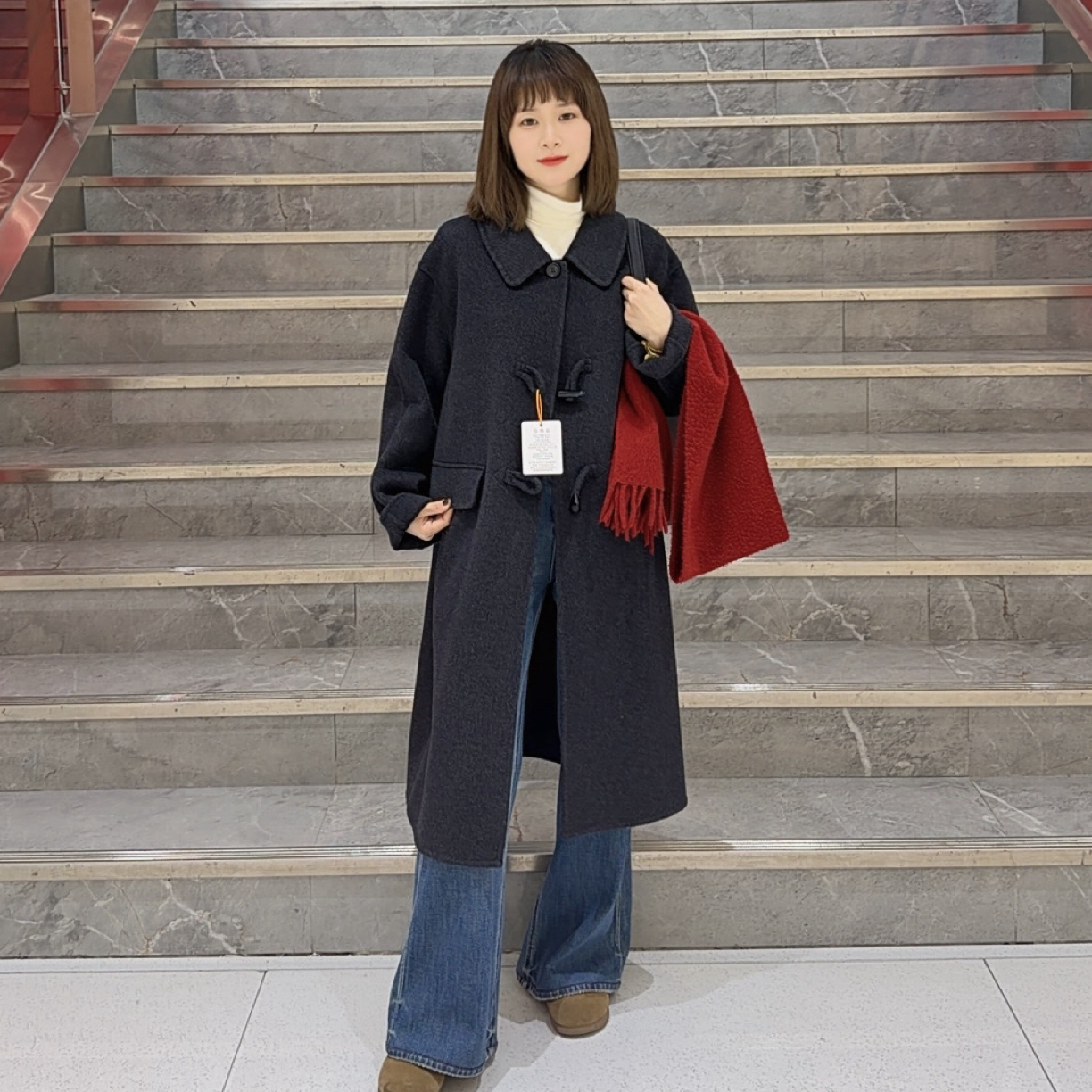 【温柔牛角】双面牛角扣中长款韩版气质秋冬百搭大衣时尚简约