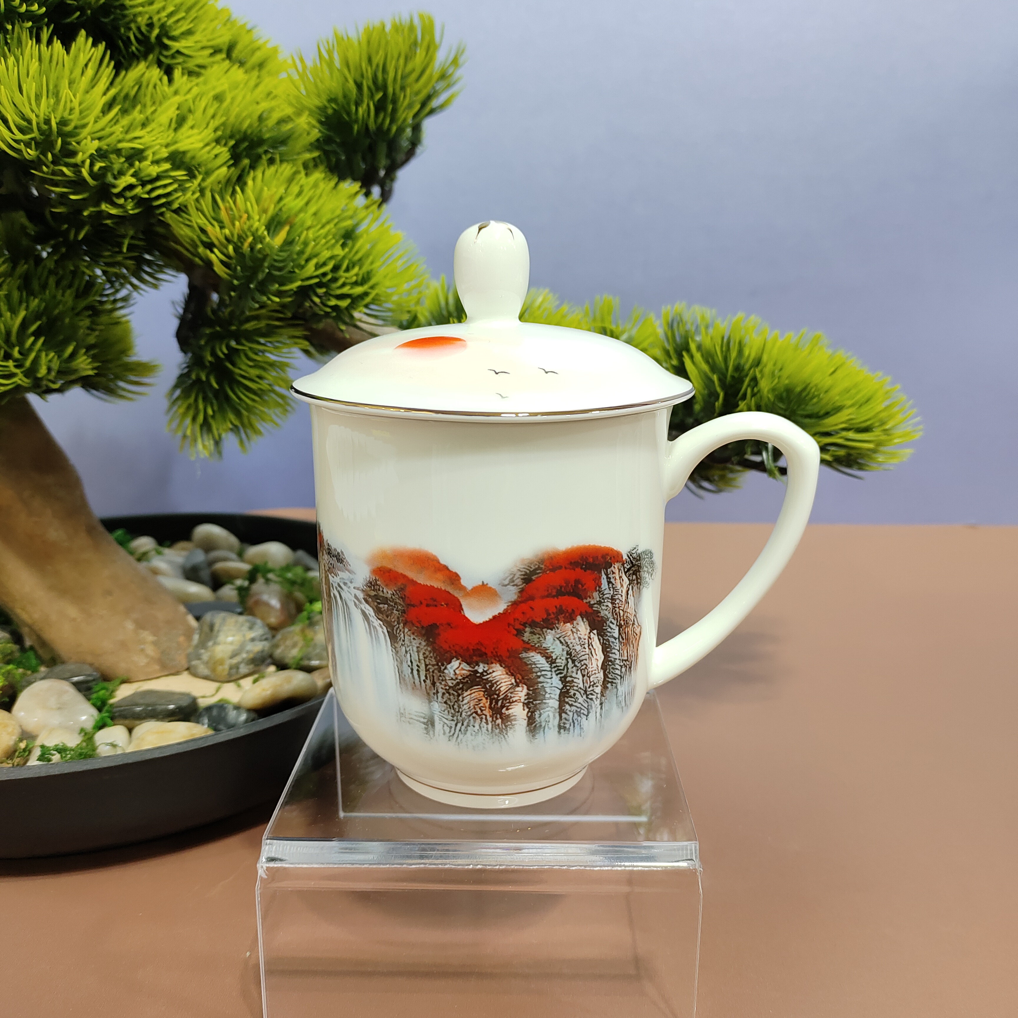 当代 景德镇陶瓷茶杯带盖大容量办公会议家用泡茶水杯高颜值