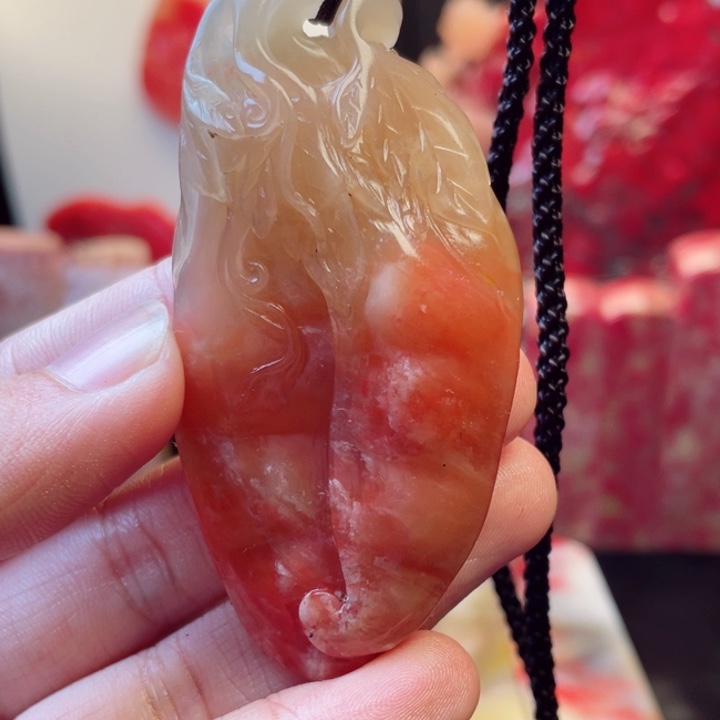 巴林鸡血石芝**啡粉冻鸡血