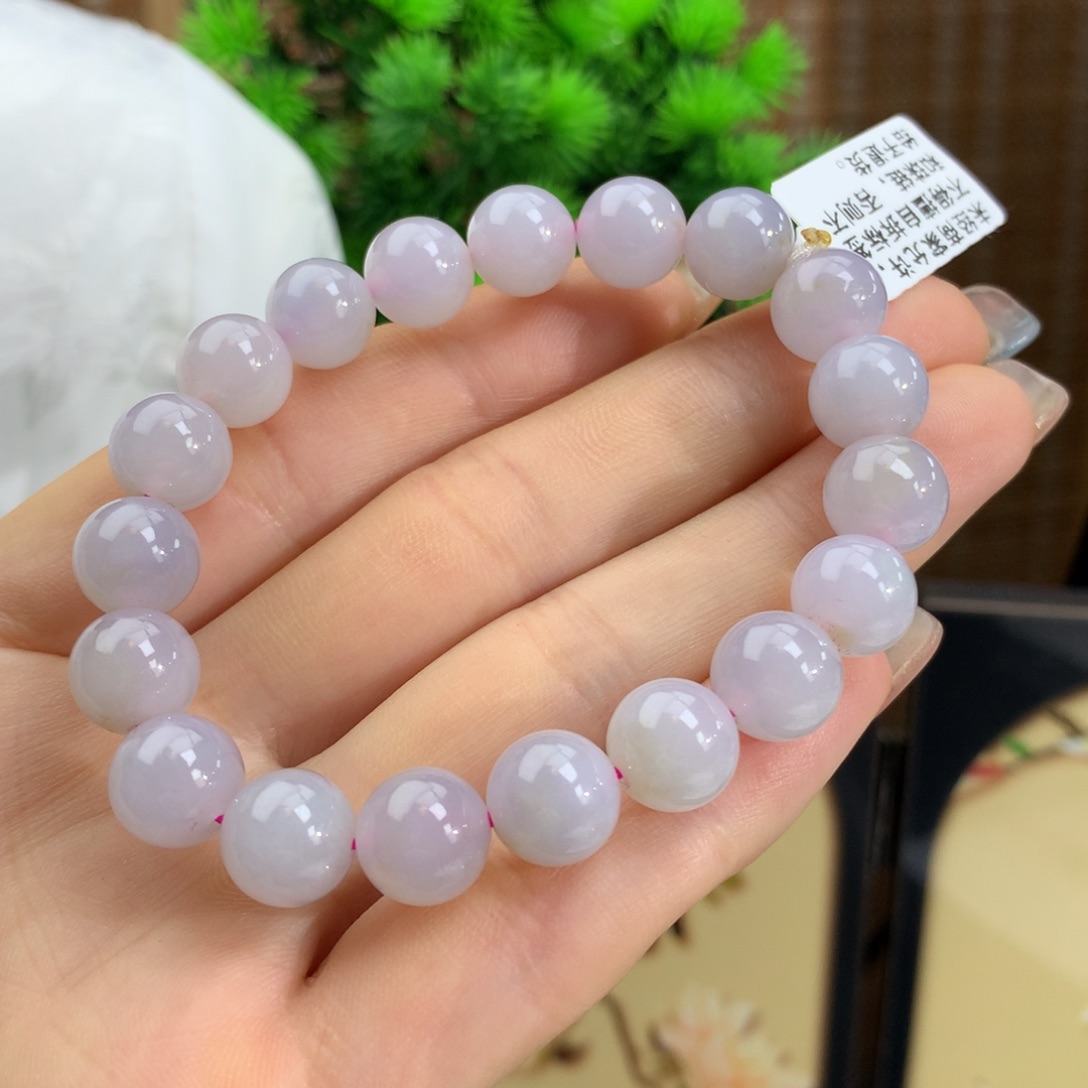 翡翠手链未镶嵌冰胶粉色洒金手链卡9.9m m