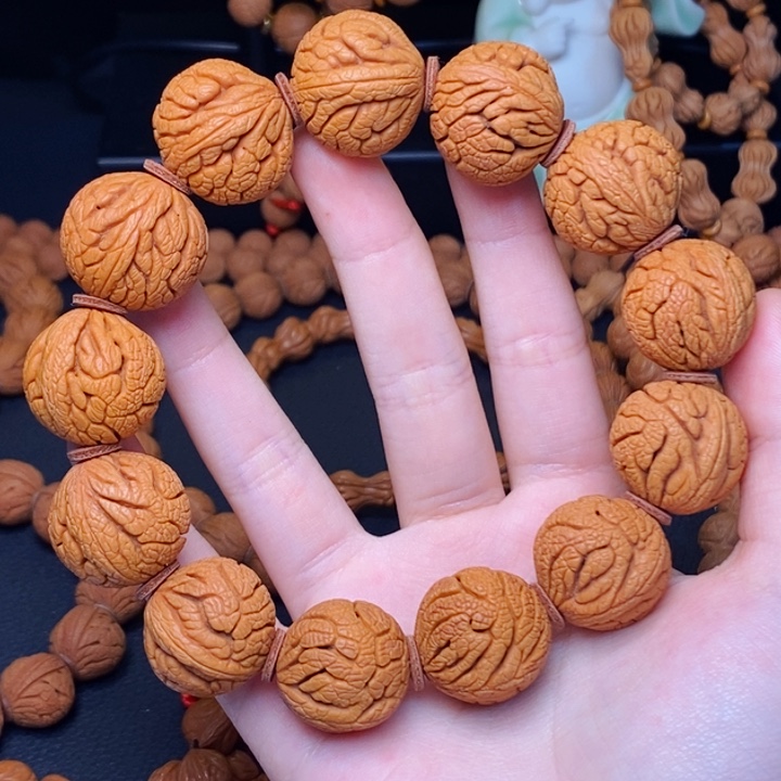 手串桃核一***爱金丝密纹龙珠 22mm左右 成品手串