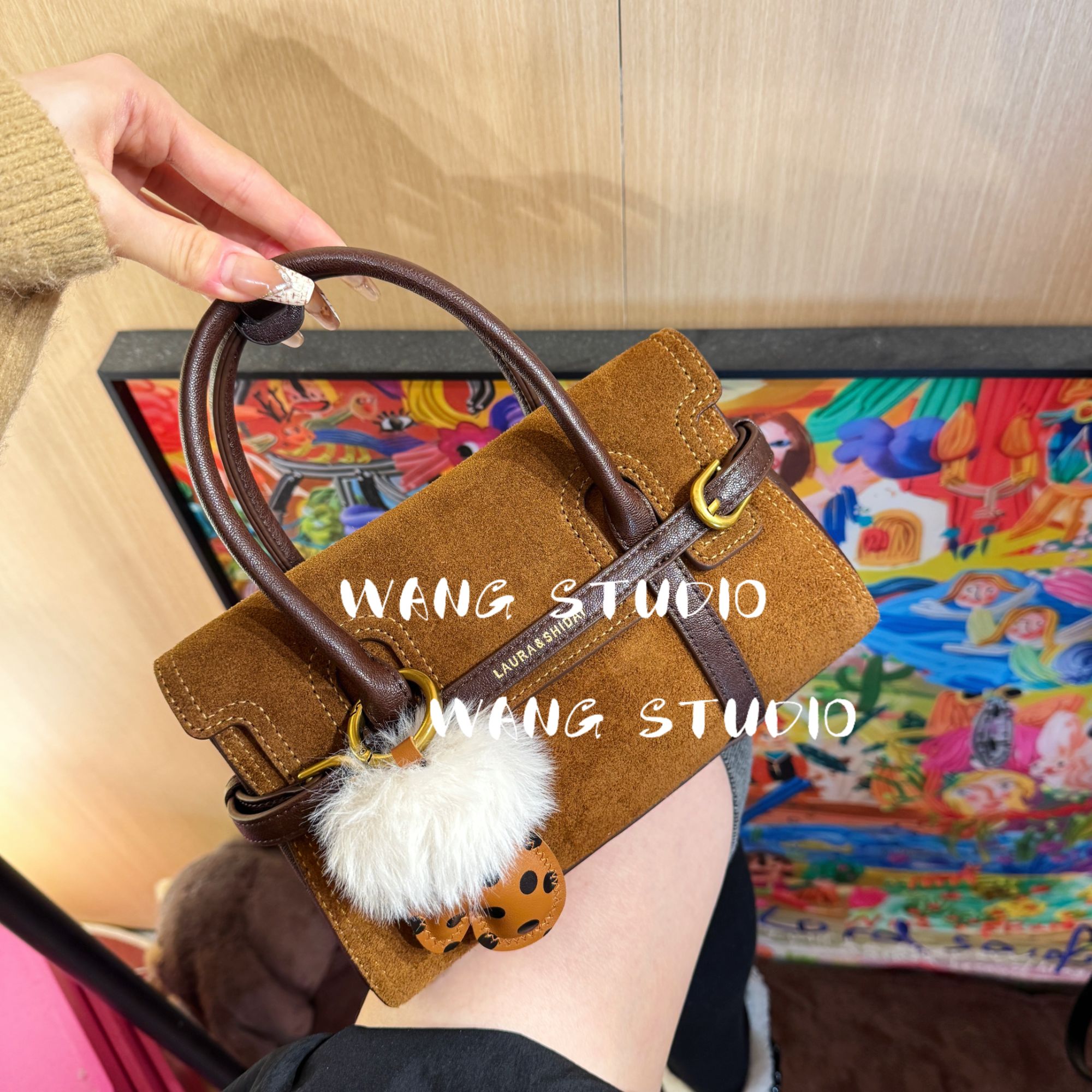 调调包包WANG STUDIO【 TIE ME 】小众设计款 咖色磨砂真皮斜挎小包