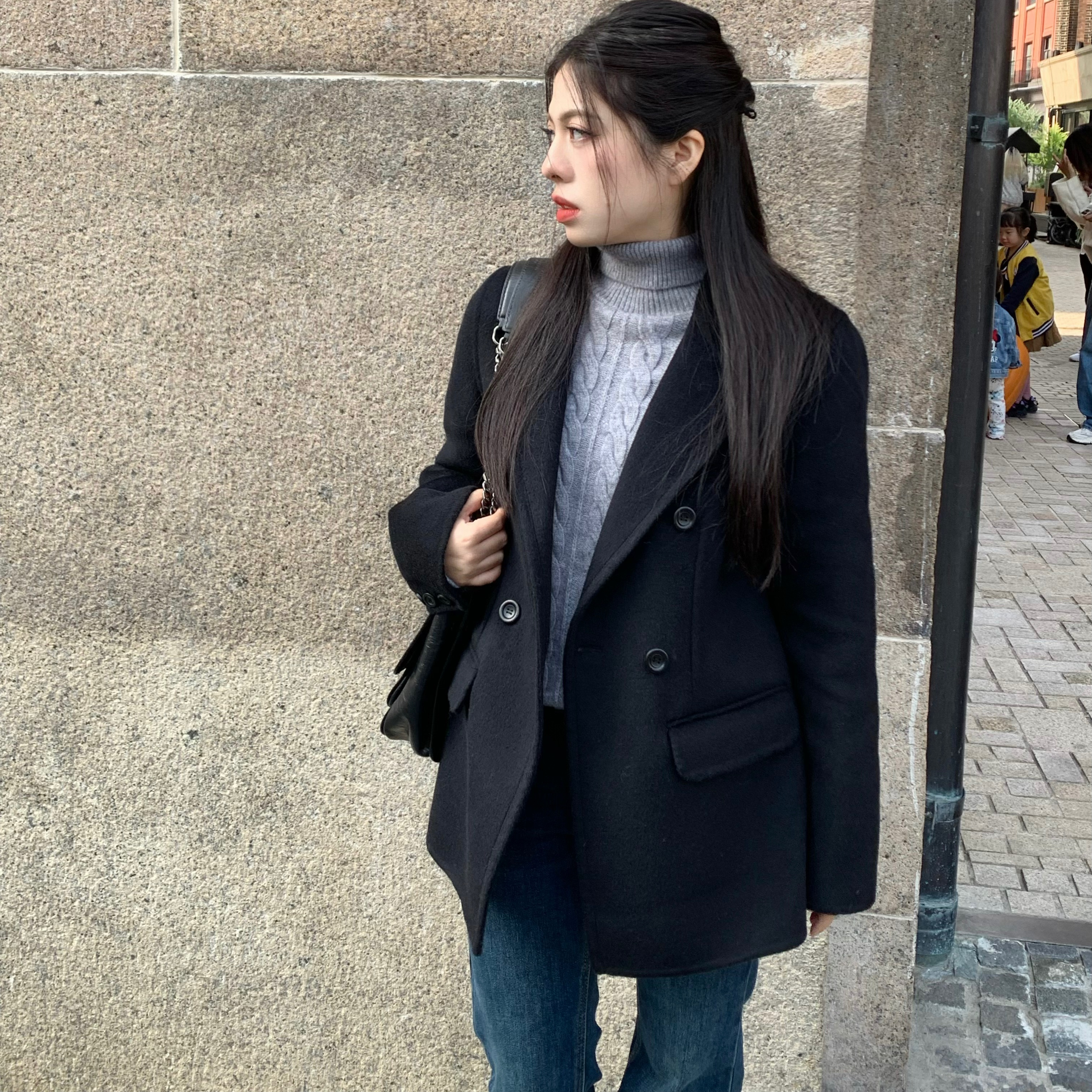 大眼LARGE EYE 韩剧备忘录 羊毛西装外套小个子通勤气质高级感女