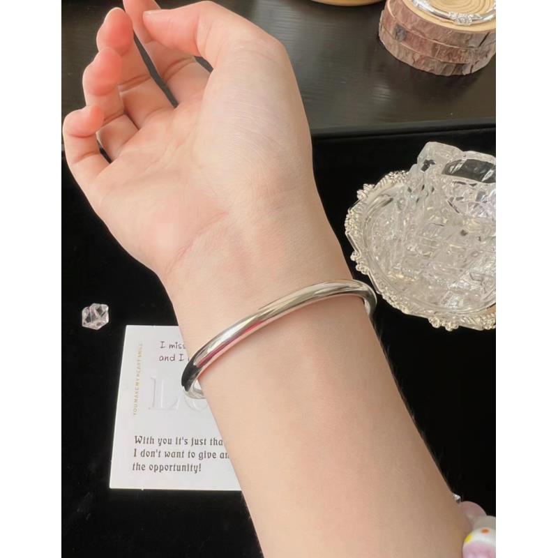 足银银制品 亮面手镯 光面镯子 亮面素圈实心手环百搭（615）