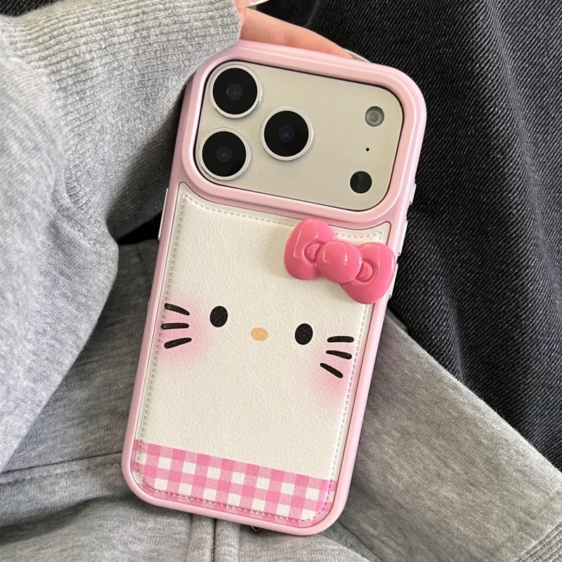 小众高级白拼粉格kitty表情防摔手机壳适用苹果17promax/16/13