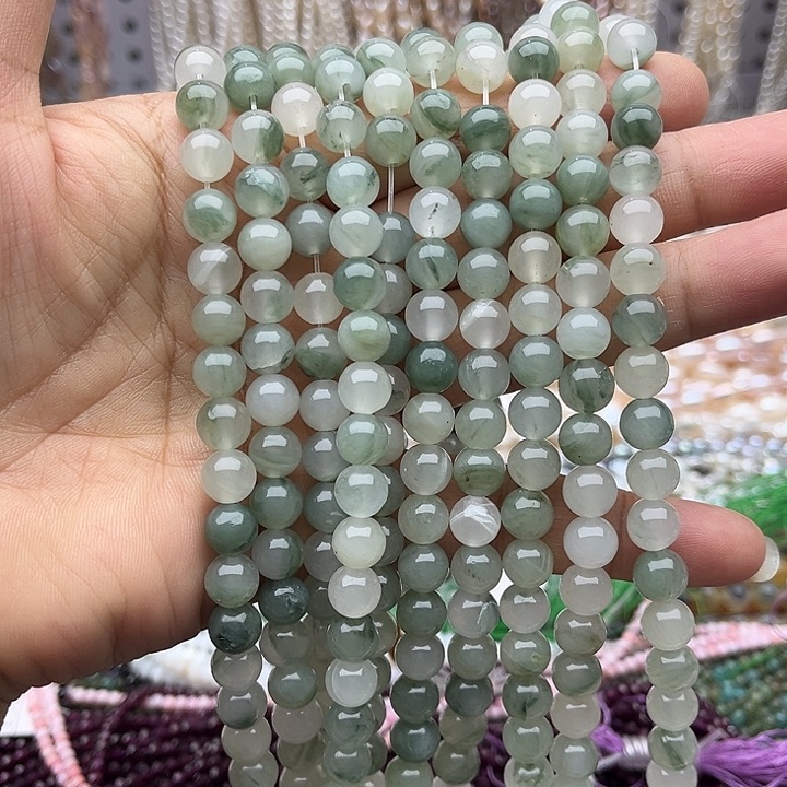 未镶嵌玛瑙/玉髓珠宝半成品2条8mm绿兔毛