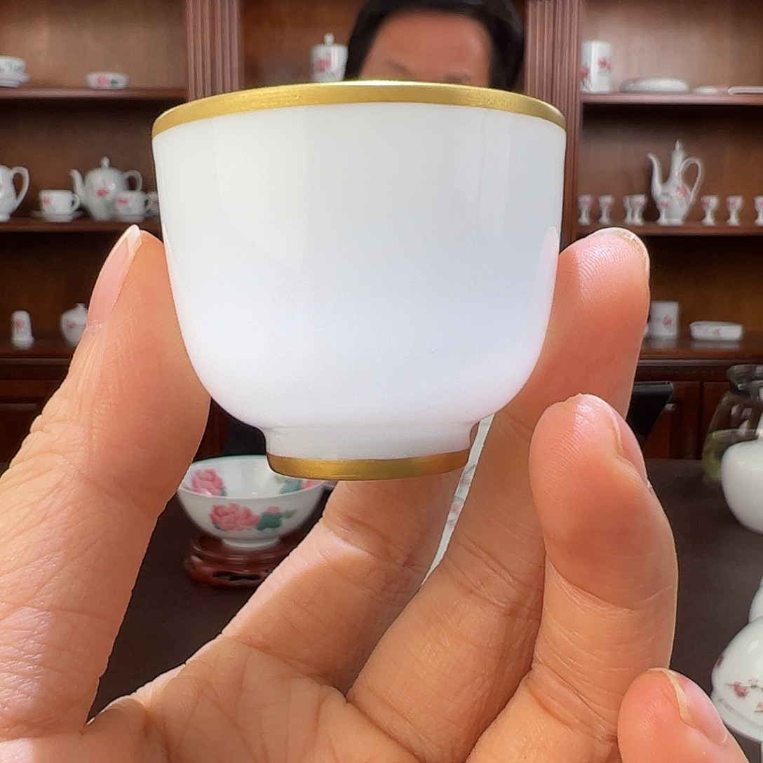 瓷柴窑描金精品一口杯