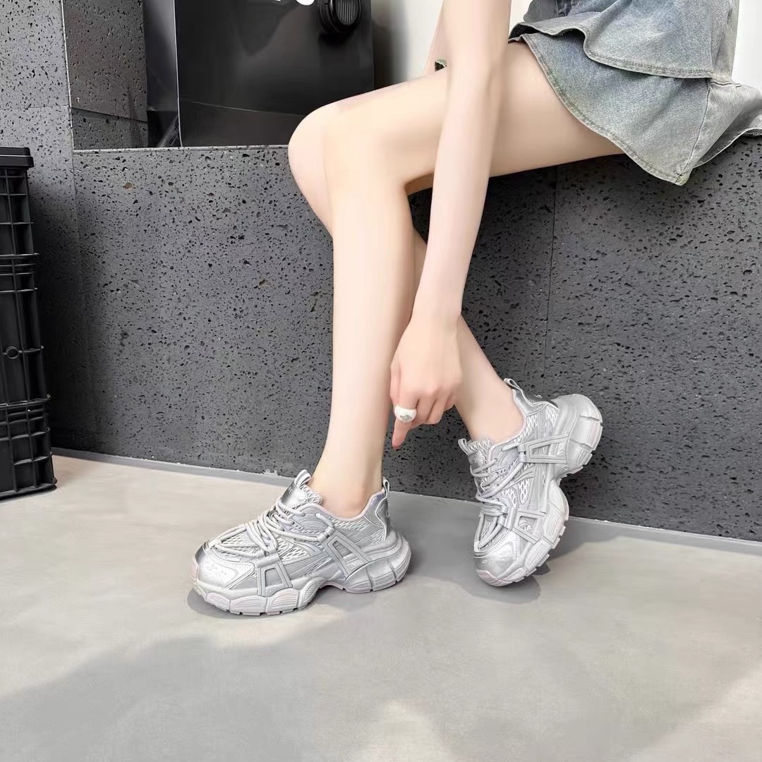 C5818  银灰色  夏季时尚老爹鞋女2025新款厚底增高休闲运动鞋