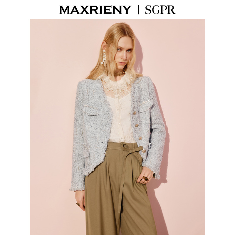 【商场同款】MAXRIENY千金玛德琳廓形花纱外套女25冬款miu系穿搭