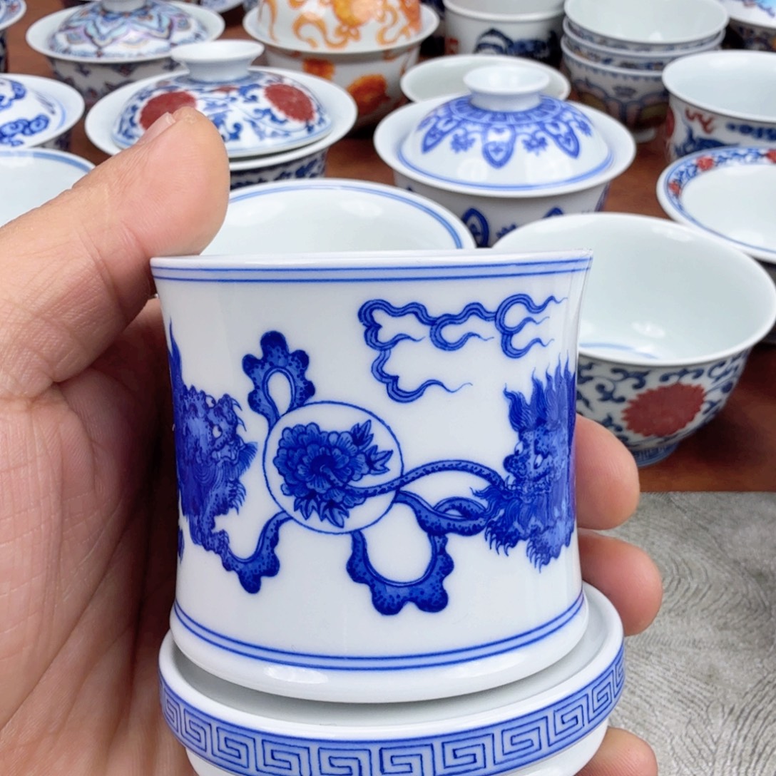 陶摆件青花瓷器单杯