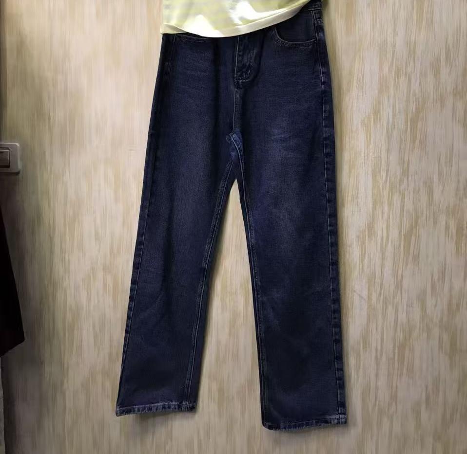 微弹力无弹力丹宁风阔腿裤牛仔裤秋季蓝色直筒潮流