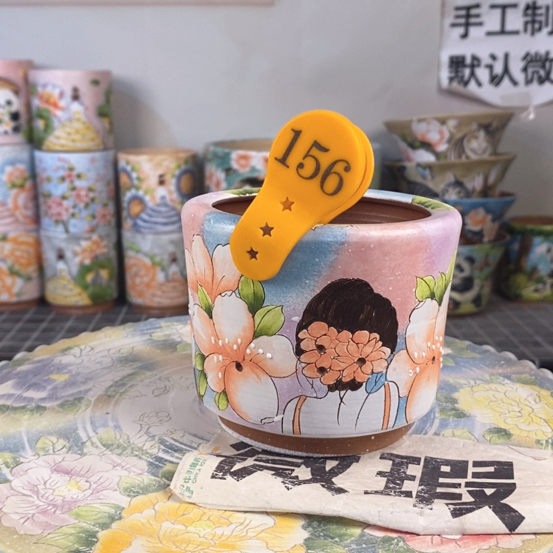 紫砂花盆红陶手绘花盆