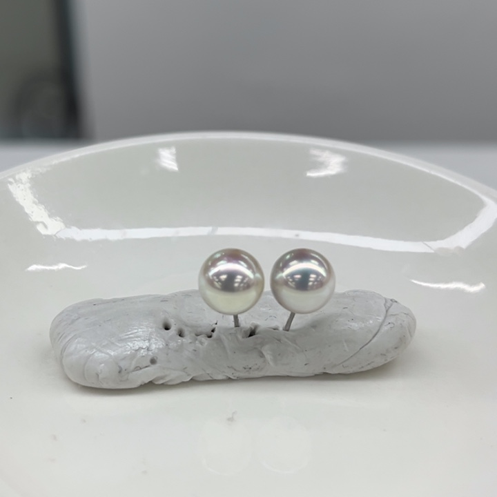 银S925镶嵌耳饰海水珍珠8-9