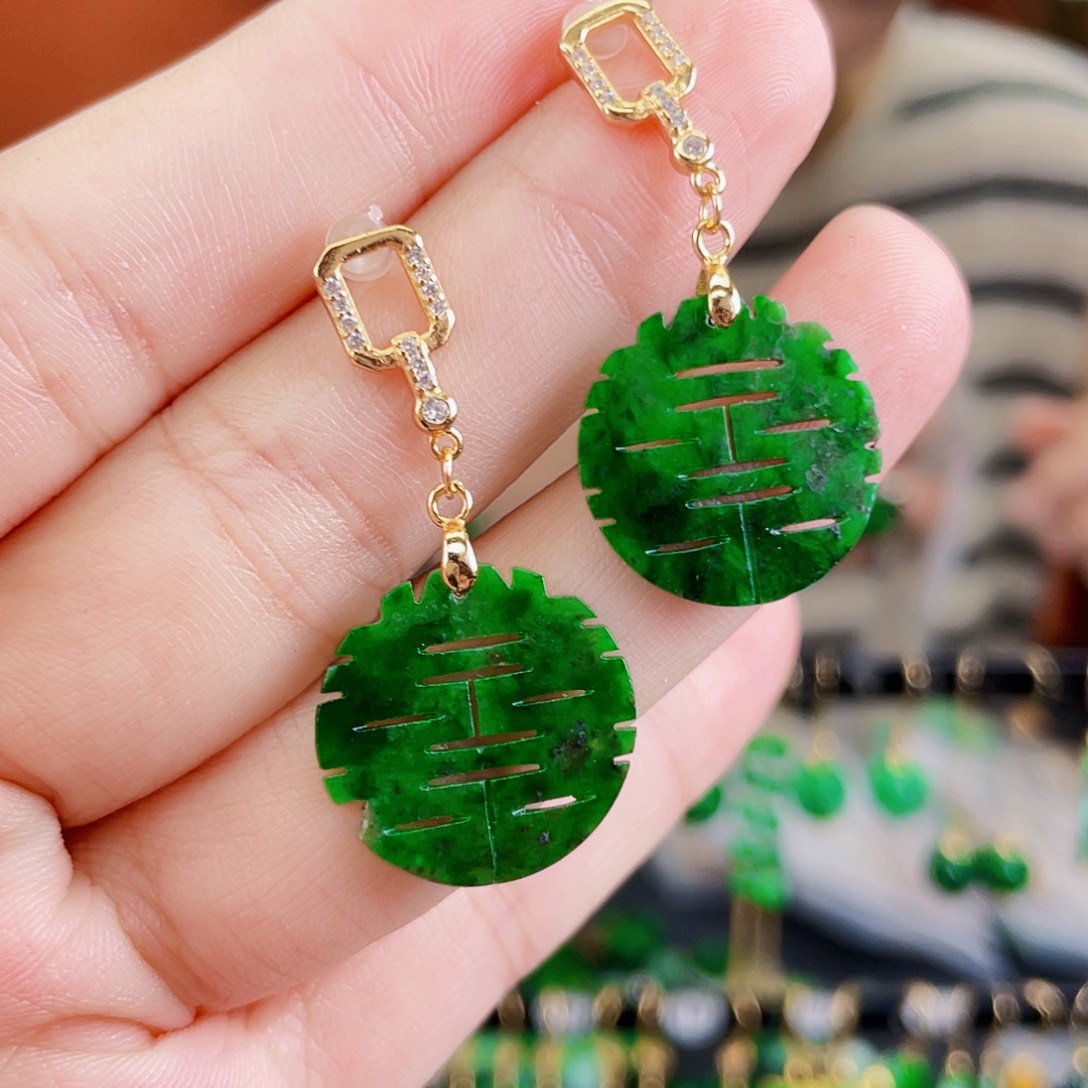 银S925镶嵌翡翠耳饰