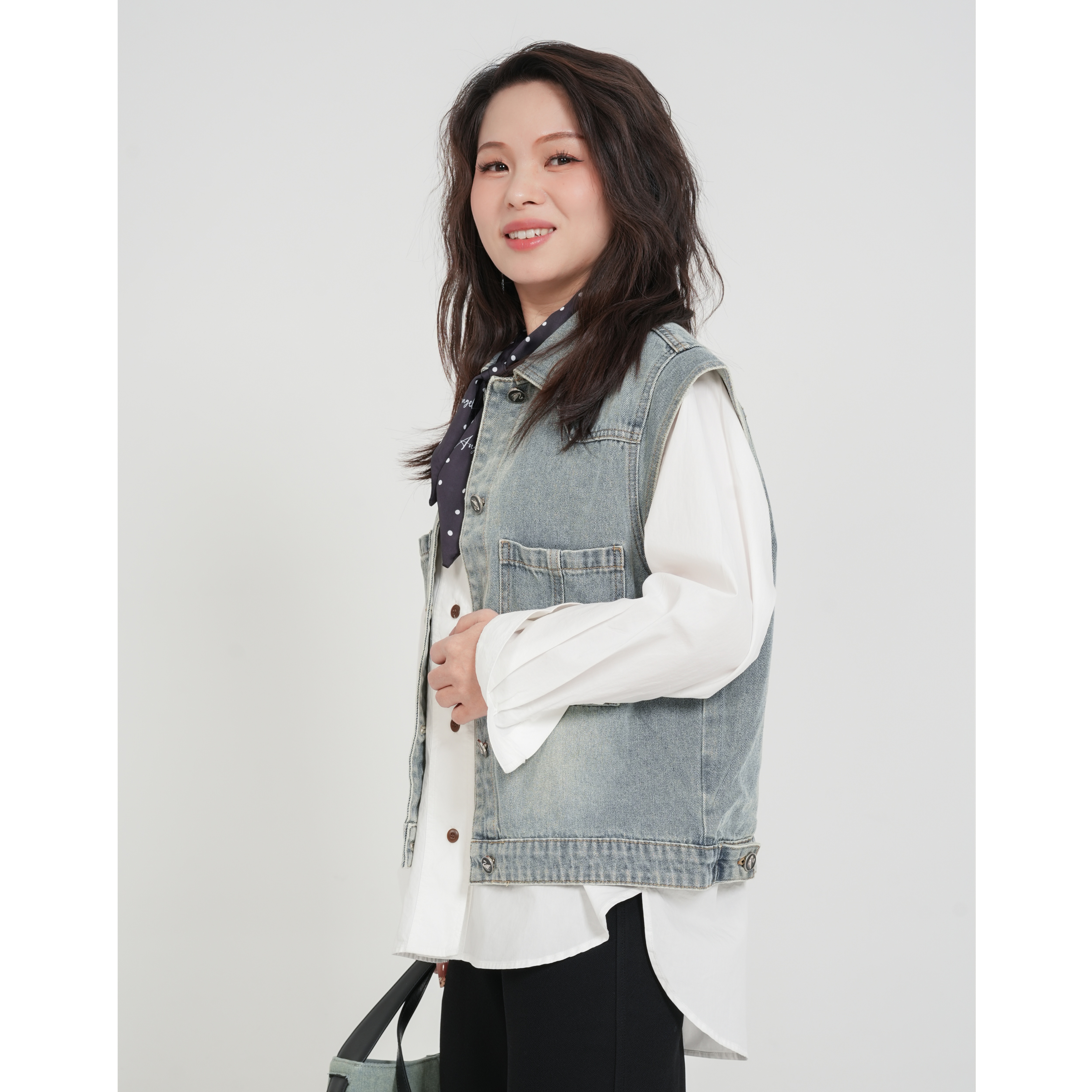 小个子圆圆250025春季复古水洗牛仔马甲短款宽松百搭牛仔衣外套女