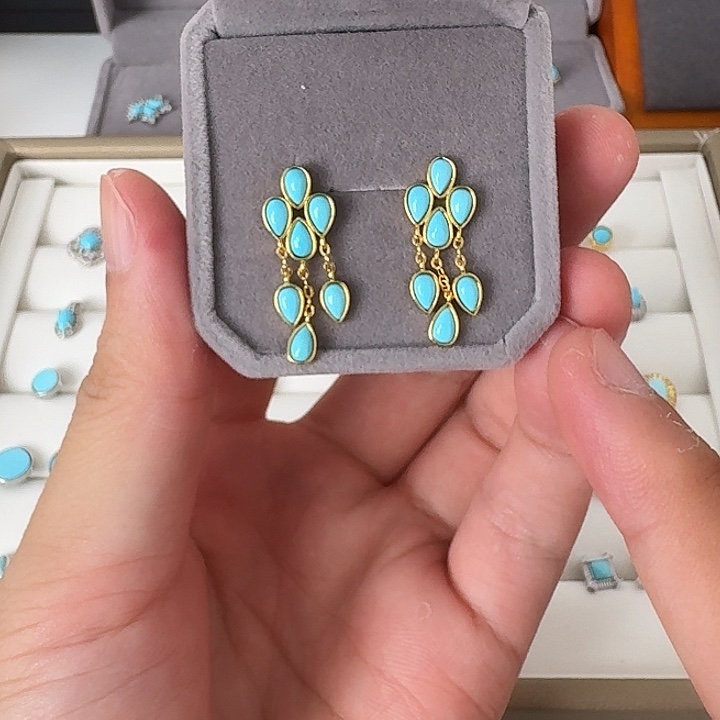 冰***露绿松石银S925镶嵌耳钉