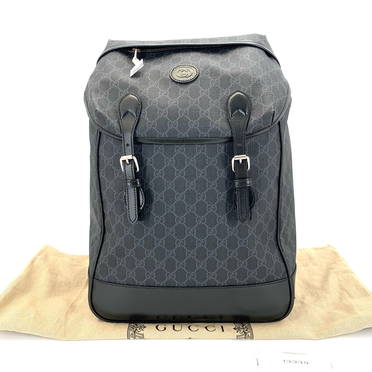 99新 GUCCI/古驰 经典饰互扣式双G中号男士背包双肩包  尺寸26/43