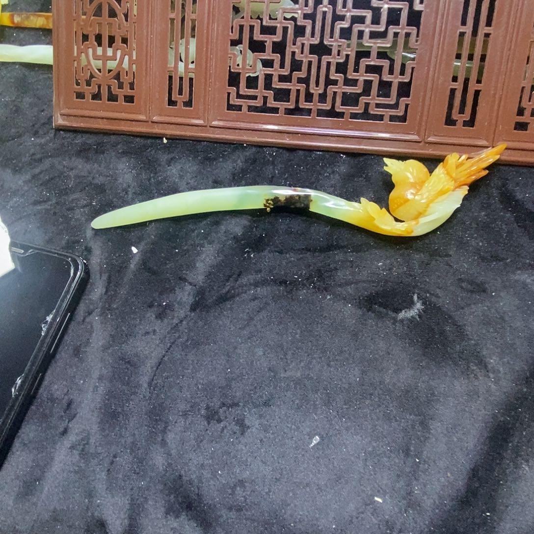 蛇纹石玉未镶嵌花玉发簪岫玉