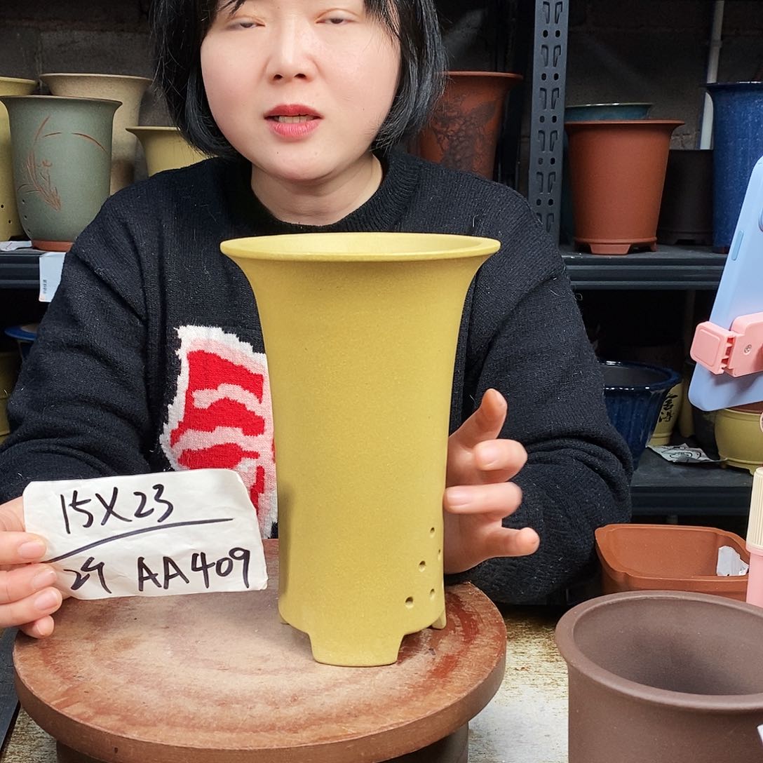 紫砂两只紫砂花盆AA409