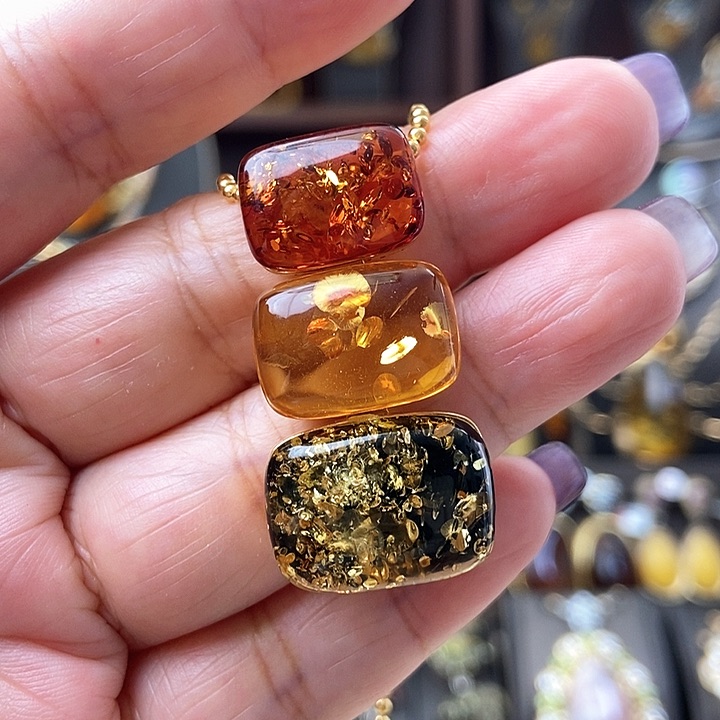 琥珀颈饰银S925镶嵌吊坠