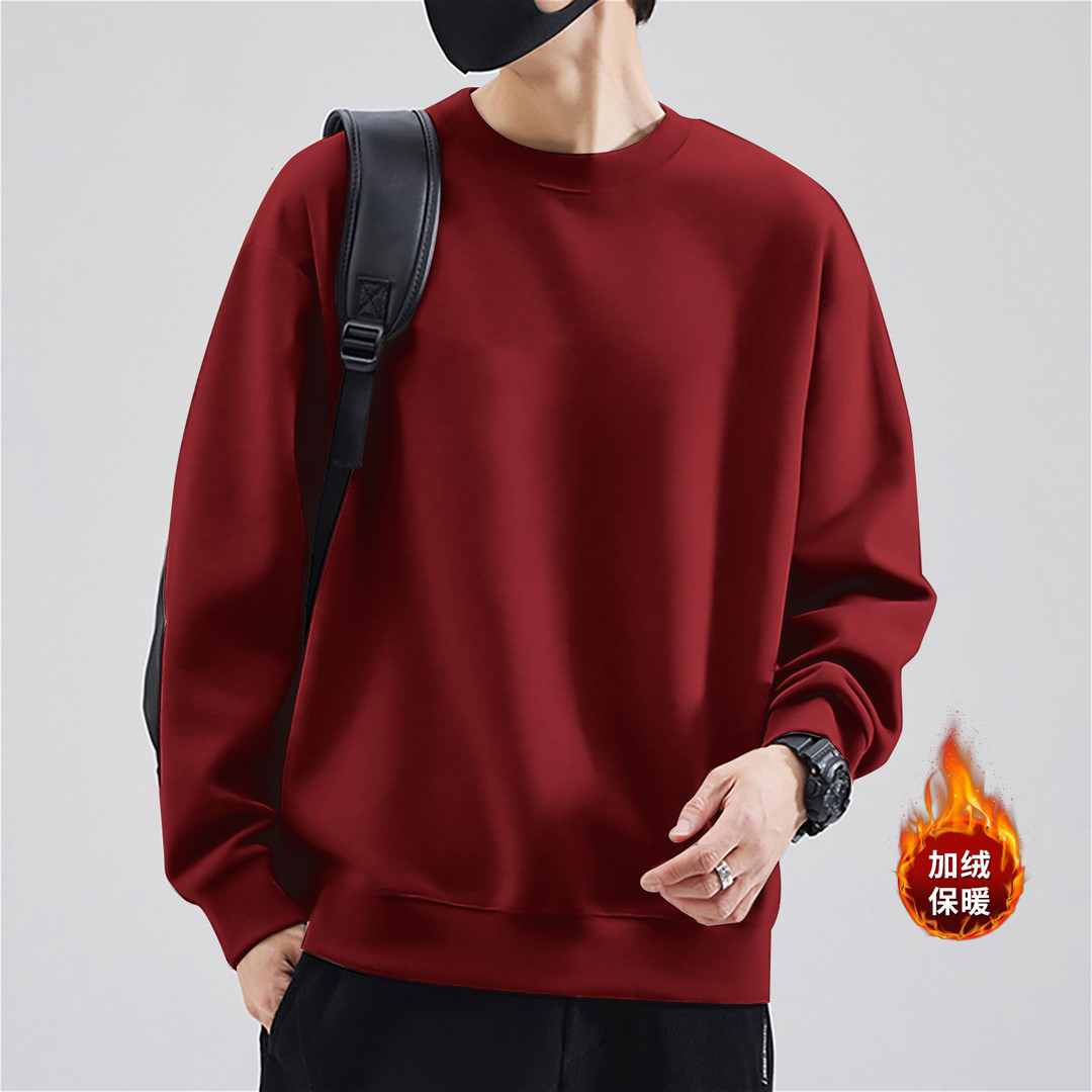 双旦礼遇情侣款加绒宽松圆领长袖卫衣套头衫 JM9095