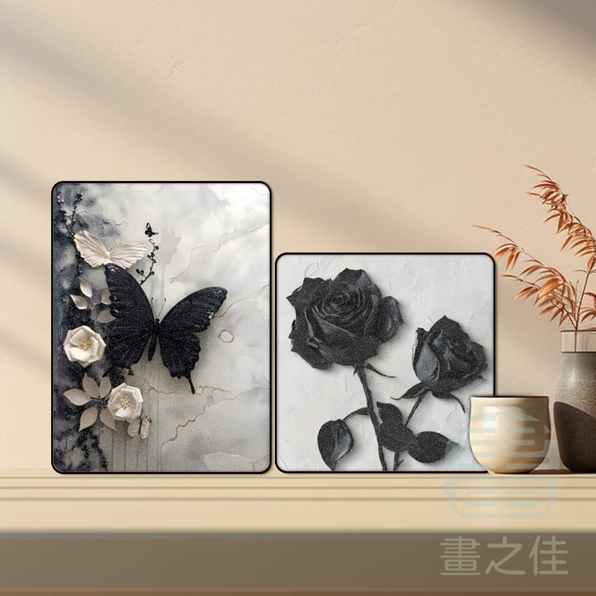 现代轻奢复古黑白INS风装饰画蝴蝶高级客厅电视柜斗柜家居摆件画