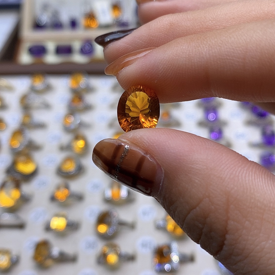 海***风水晶戒指未镶嵌纯天然黄水晶裸石定制戒指J