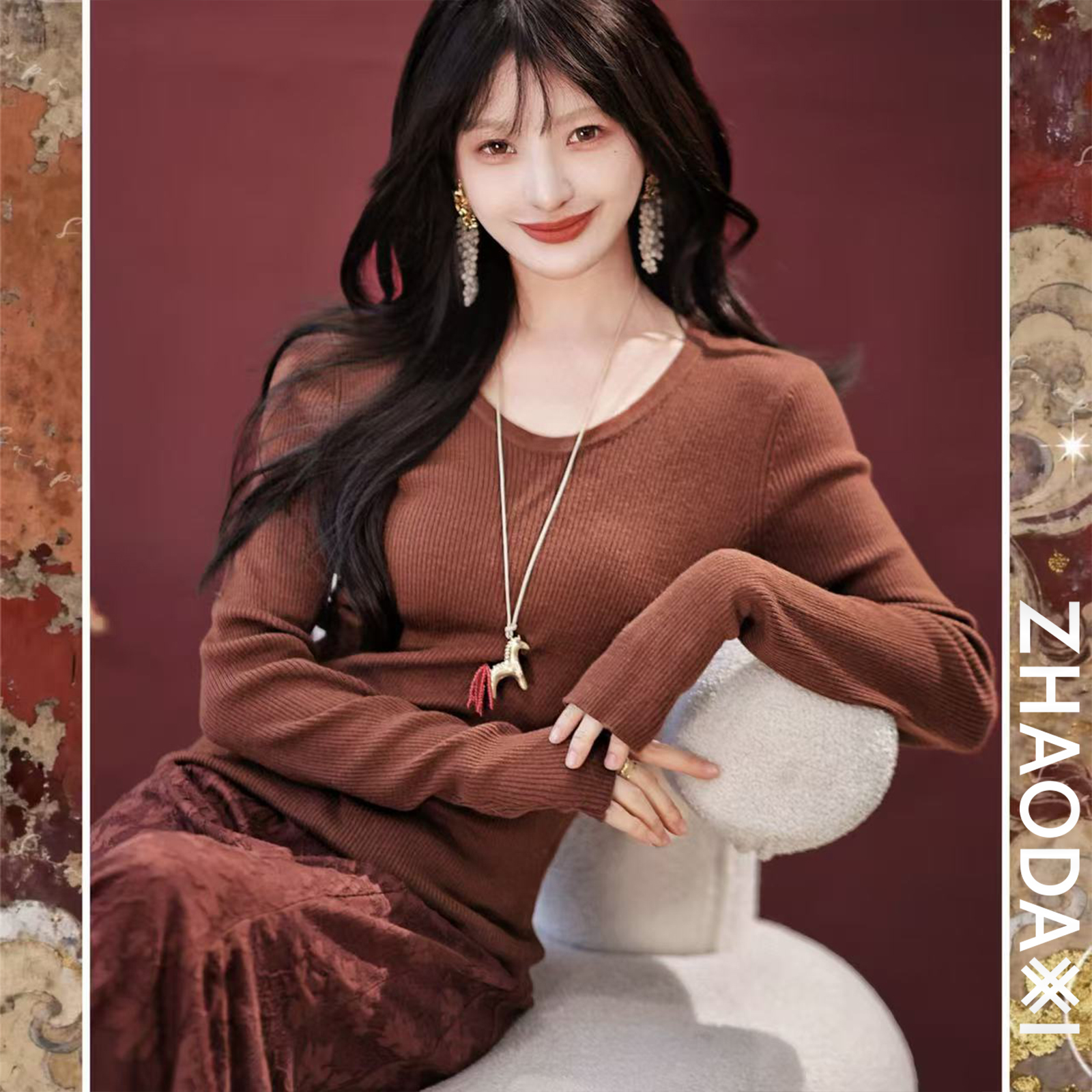 【赵大喜】如意内搭 | 100.%精纺羊毛 偏橘色调的红色