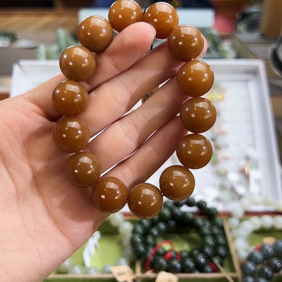 和田玉未镶嵌手串且末料金山糖手串卡16