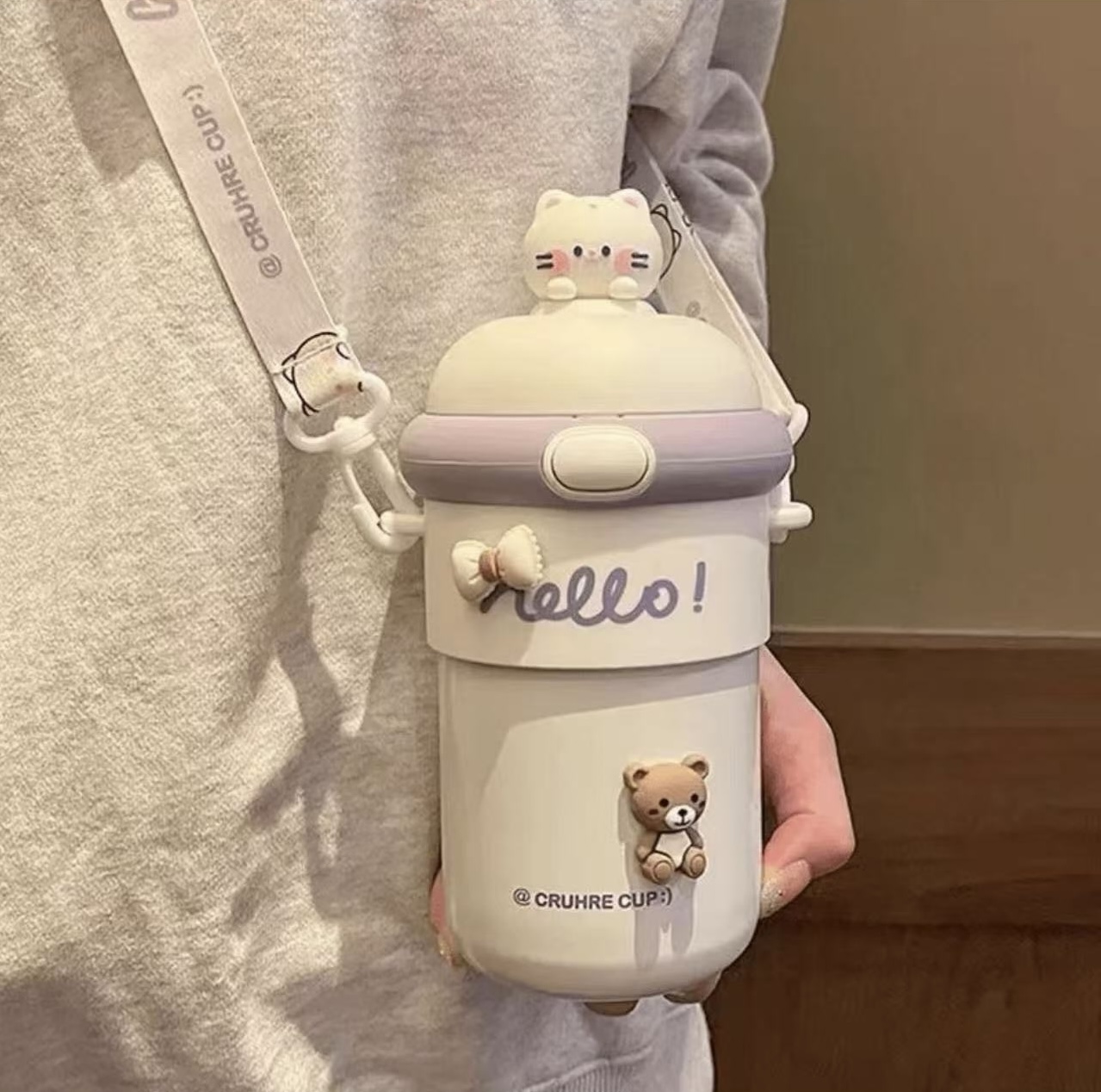 （专属福利）可爱吸管弹跳双层玻璃杯网红少女高颜值水杯斜挎超萌杯