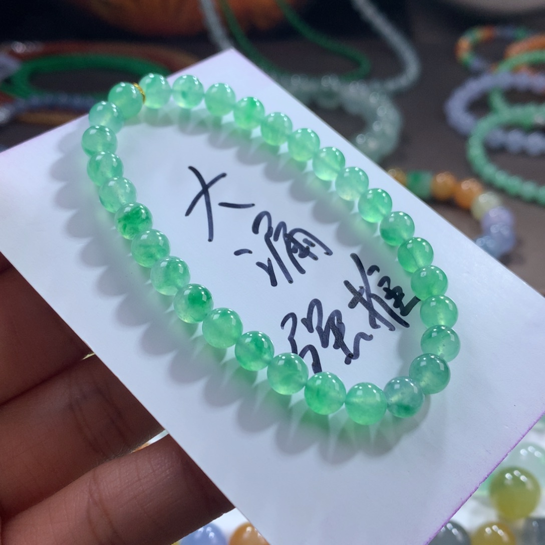 竹***安翡翠未镶嵌手链木那冰种金丝绿单圈 卡6