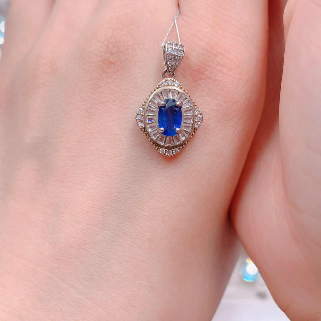 蓝宝石吊坠(不含链)银S925镶嵌