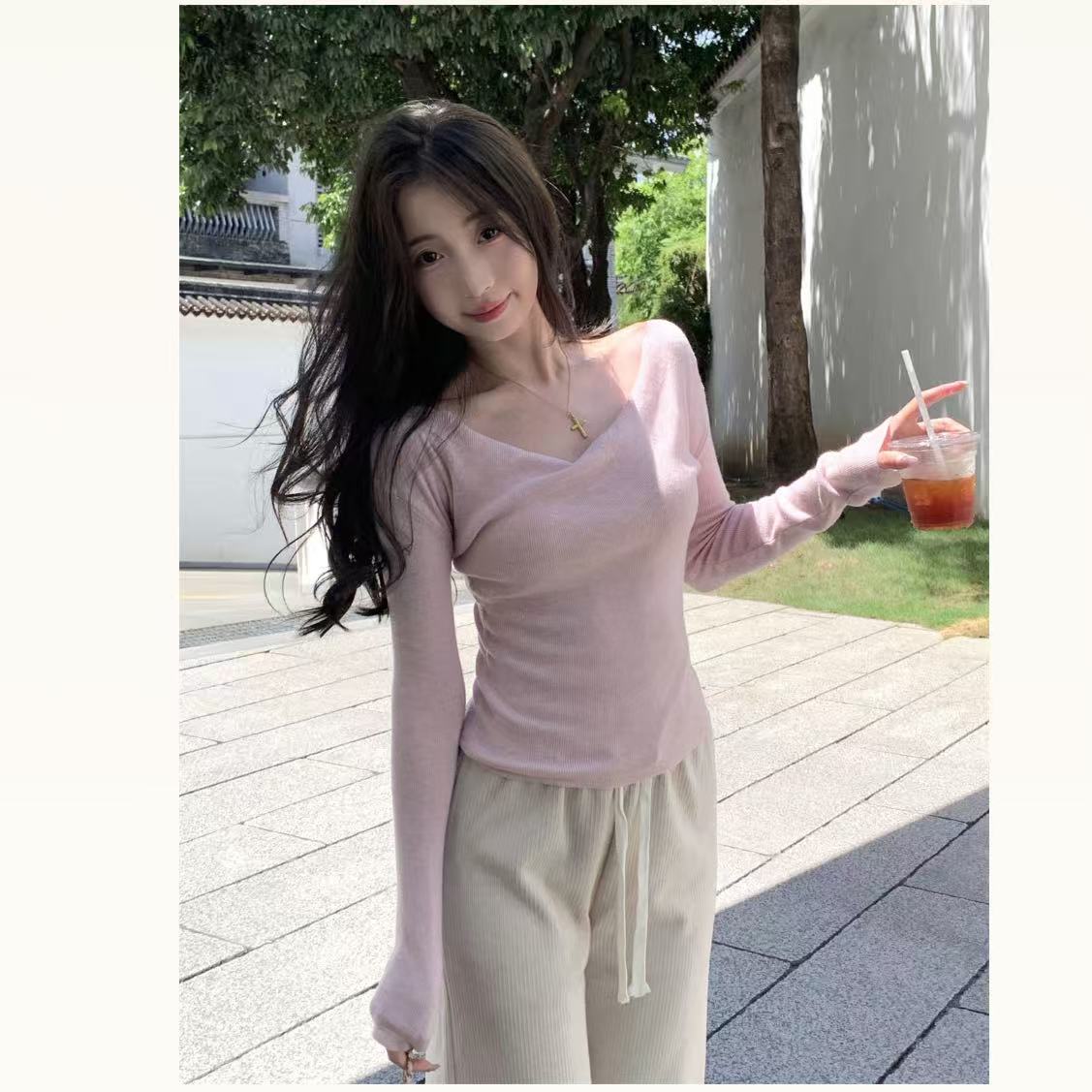 修身V领打底衫长袖内搭女2025秋季新款大码胖mm时尚百搭显瘦穿搭