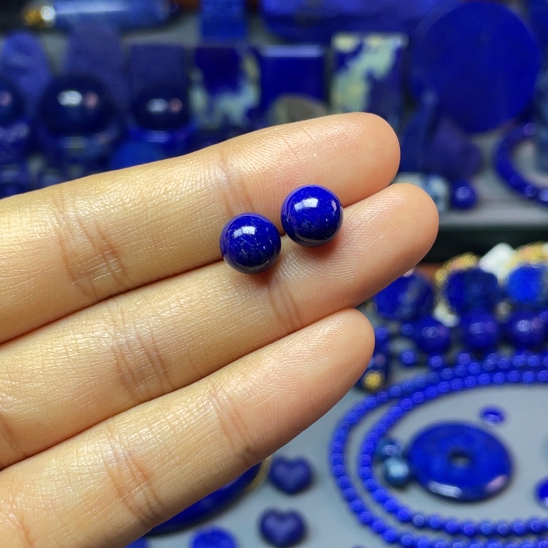 青金石银S925镶嵌8mm耳饰