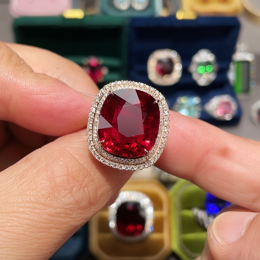 碧玺18K金镶嵌戒指16.41ct