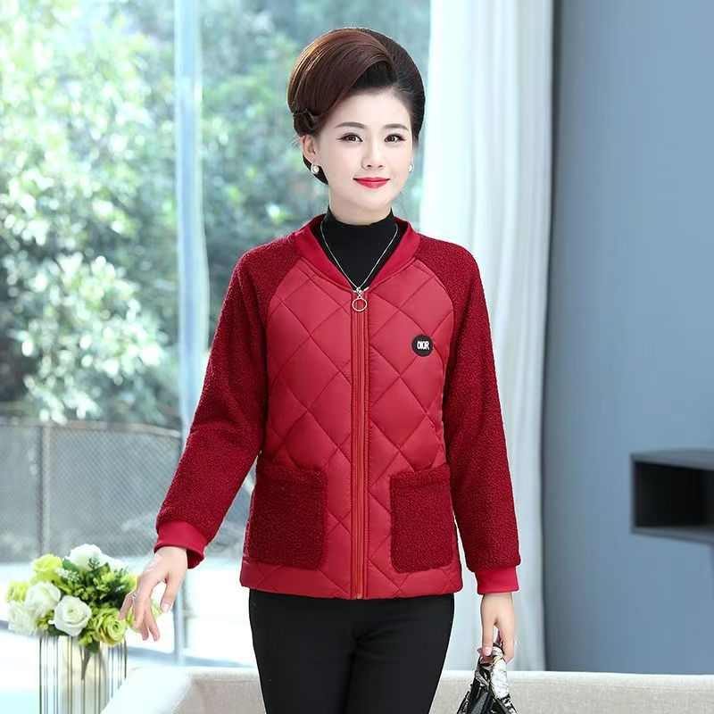 A084新款妈妈棉衣秋冬装短款加绒棉服中年外套女中老年女装小棉袄