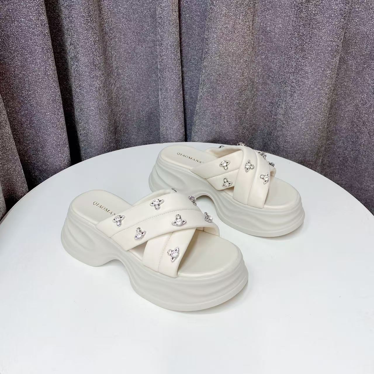 【表弟严选】QMS1024-2548 米白色 厚底拖鞋女夏季新款外穿凉拖