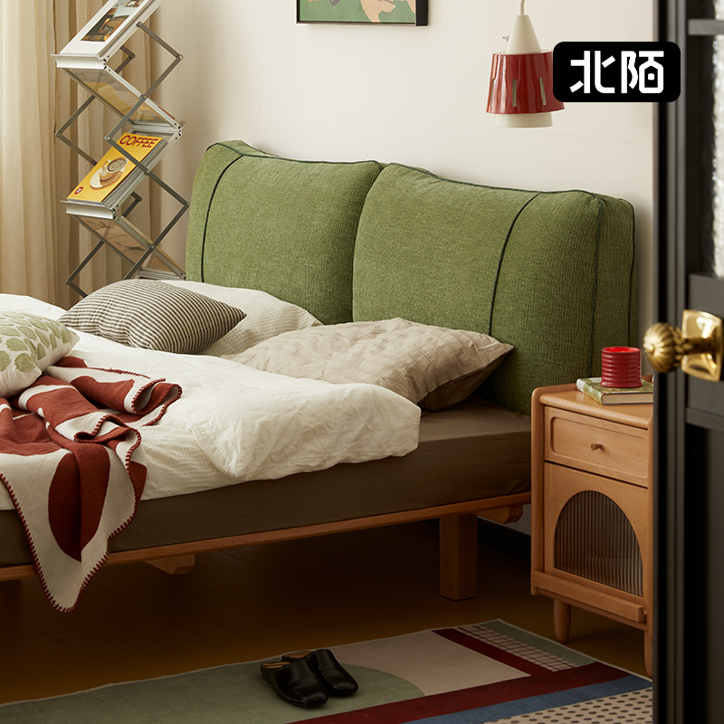 【国补15%】实木无床头床1.5小户型北欧复古主卧1.8m双人齐边软包床