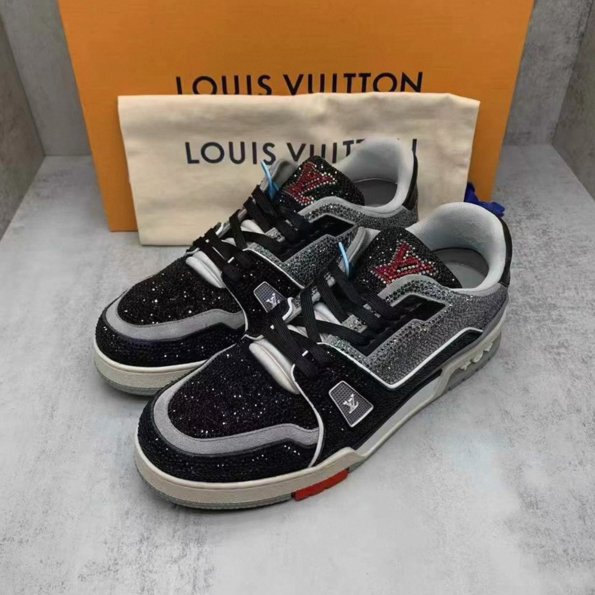 99新 LouisVuitton/路易威登 多尺码 trainer 黑灰满钻 时尚板鞋