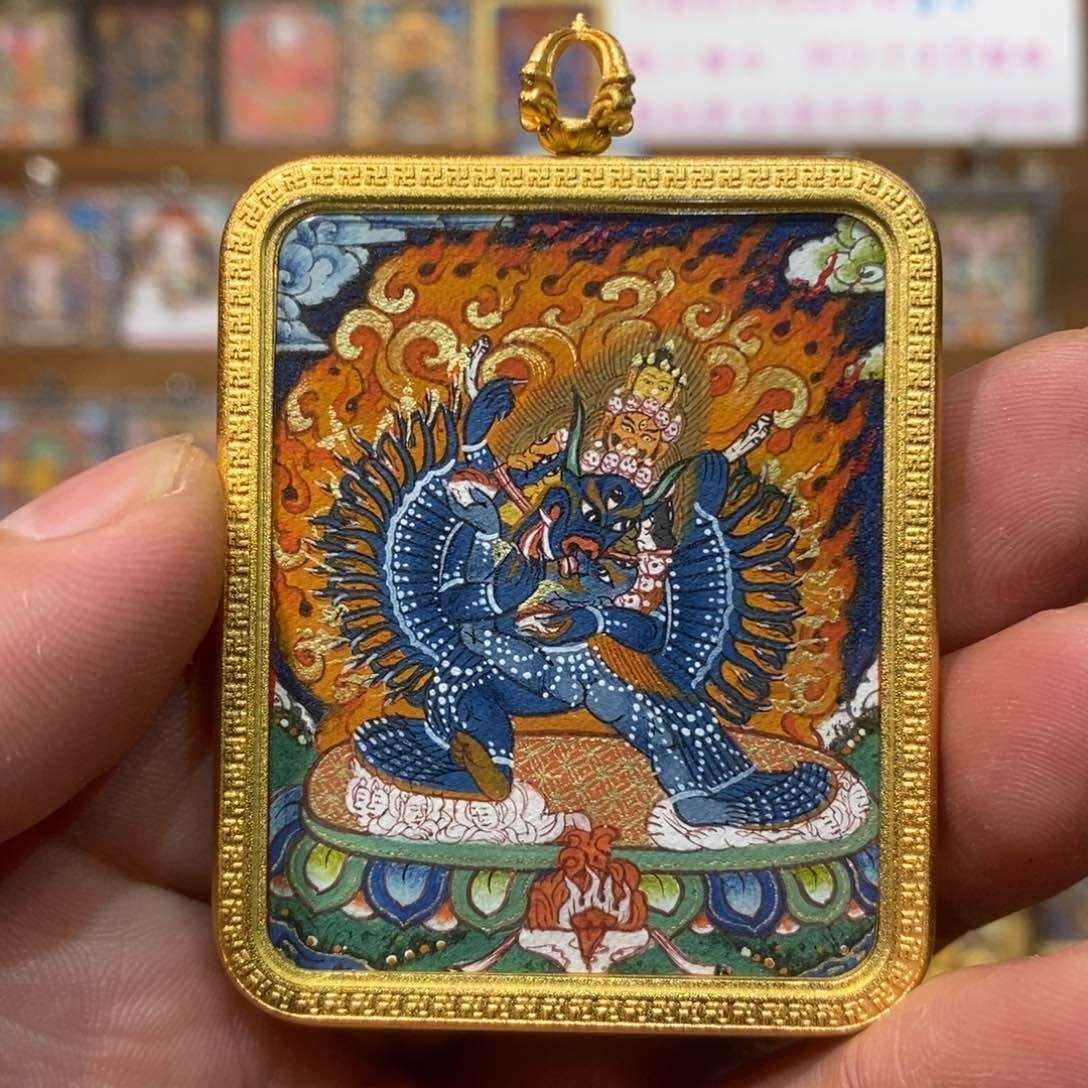 吊坠热贡纯手绘唐卡大威德