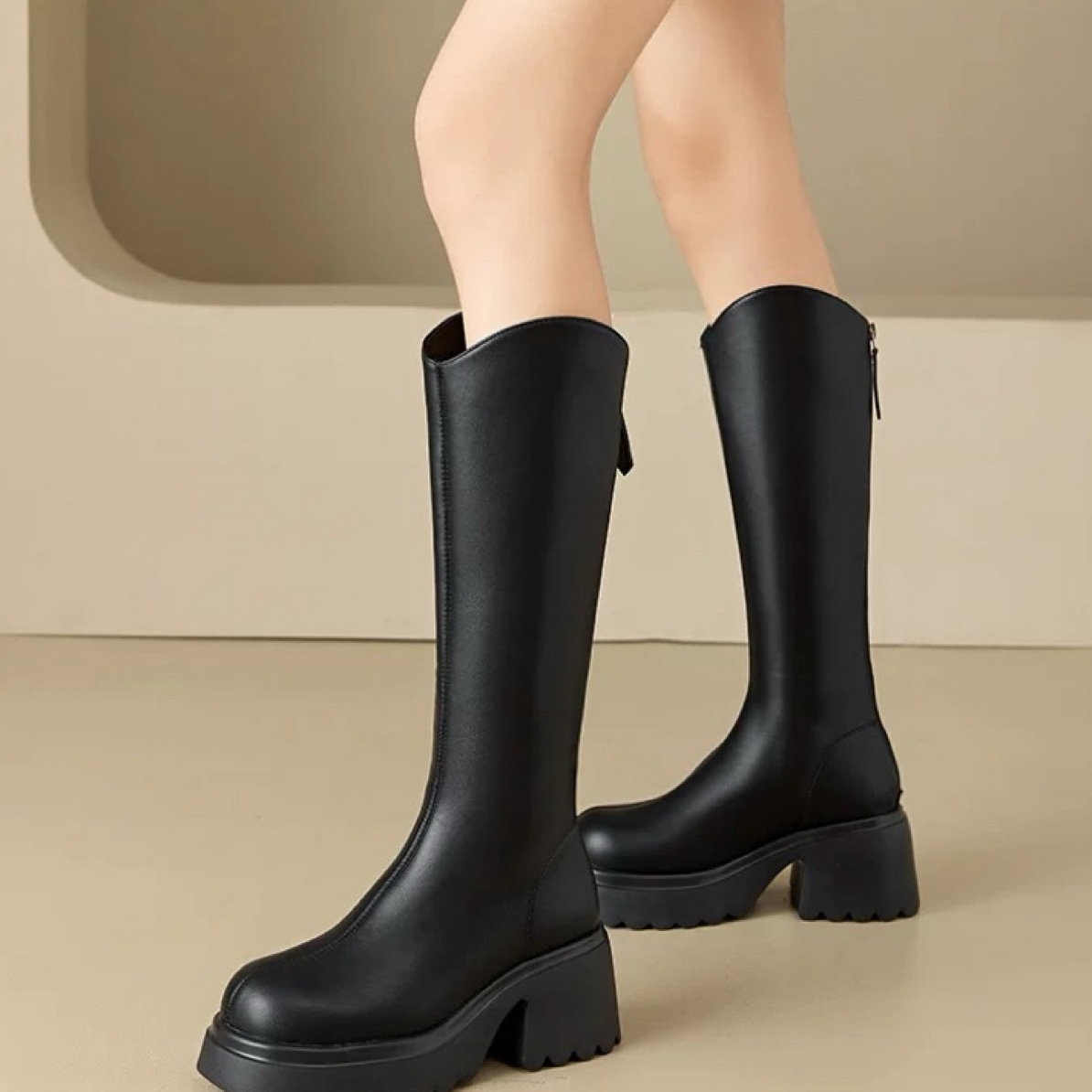 长筒靴女1123冬季新款时尚骑士靴增高显瘦女靴加绒保暖高筒靴24D