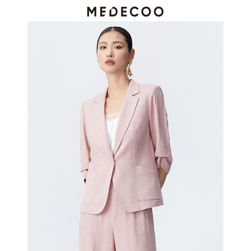 【妍妍专属】MEDECOO/墨蒂珂2025夏一粒扣七分袖修身西外套TJX31103