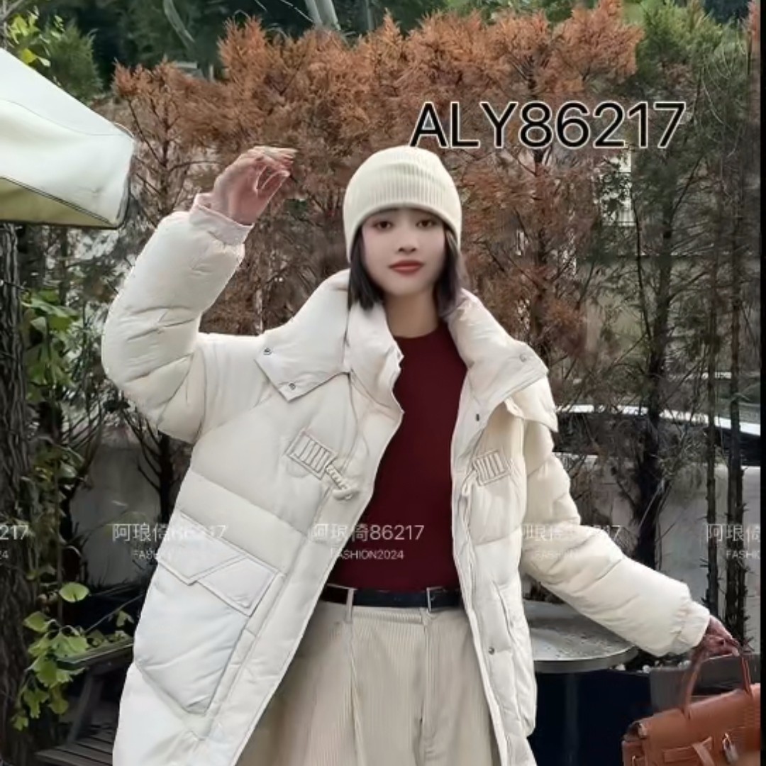 休闲时尚大码连帽可脱卸中长款鹅绒