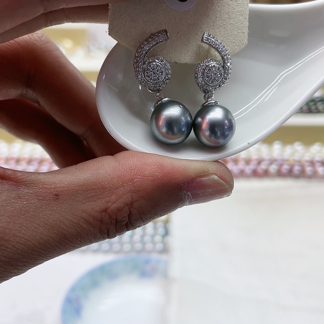 海水珍珠耳饰银S925镶嵌