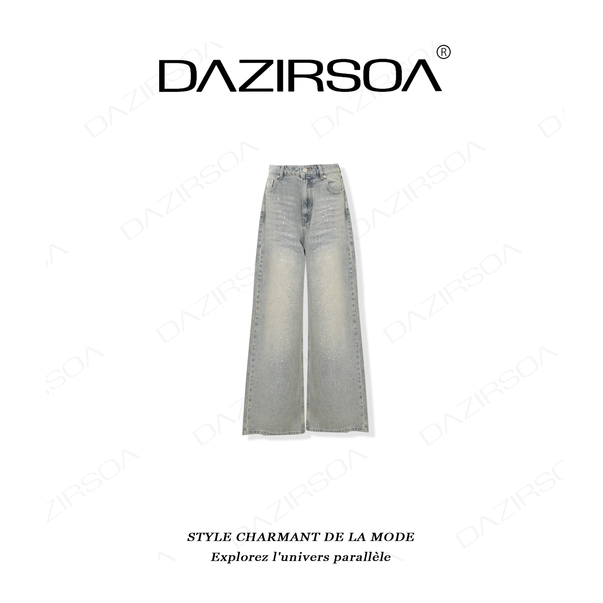 DAZIRSOA/达姿“海德公园”时尚百搭拼接烫钻直筒洋气牛仔裤 X179