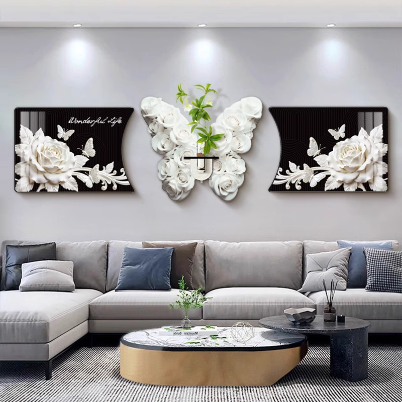 焕生之境蝴蝶客厅装饰画轻奢高档创意立体水培绿植沙发背景墙挂画