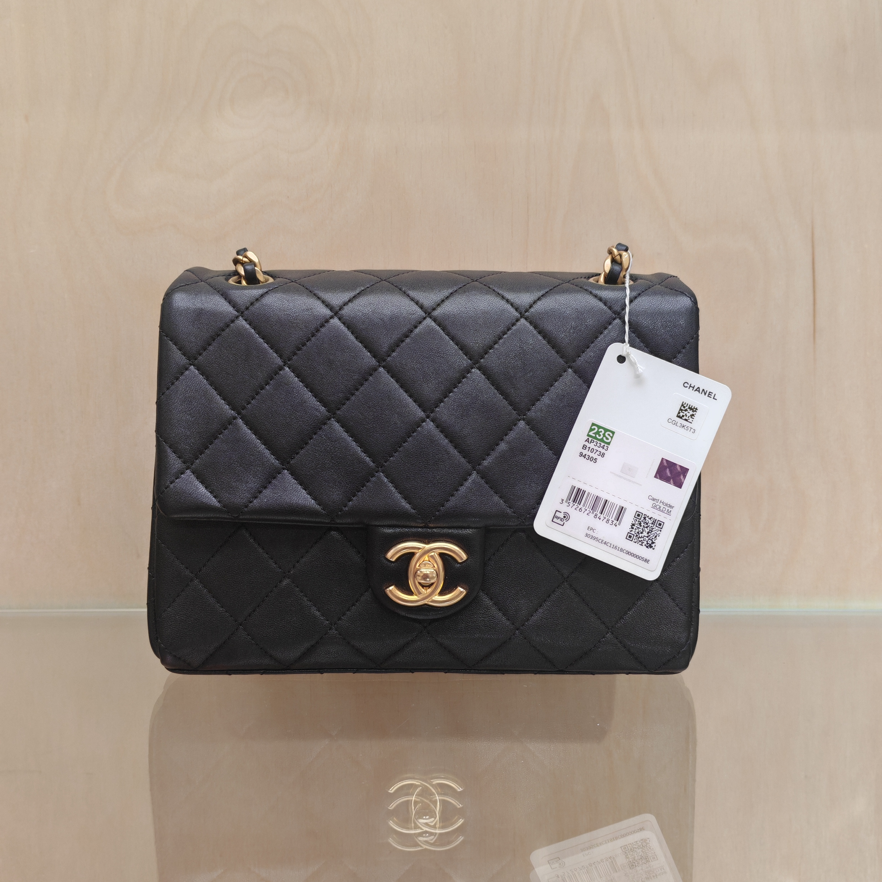 99新 Chanel/香奈儿 黑金cf金扣芯片23s菱格纹斜挎包链条包