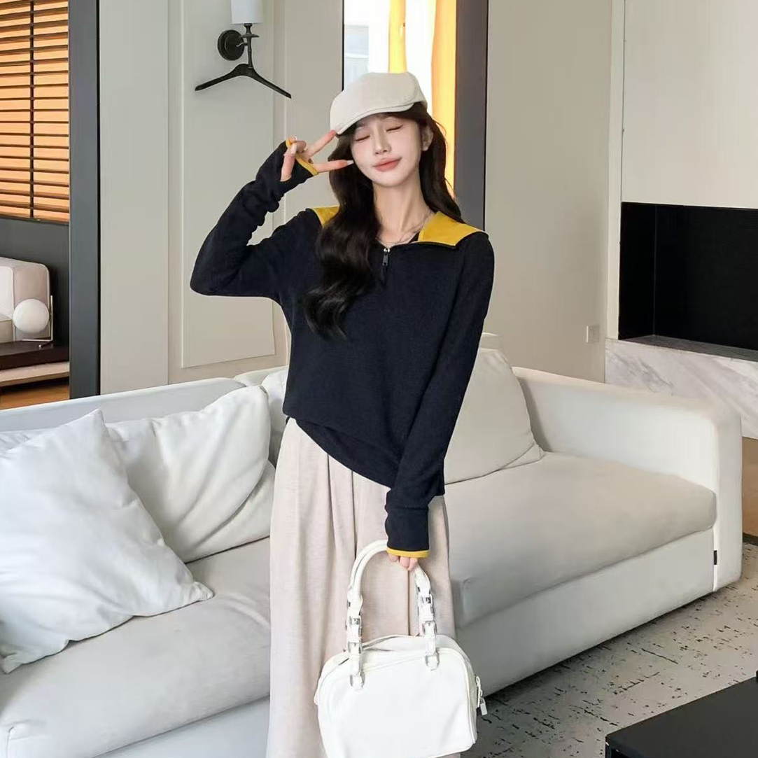 80539 连帽德容半拉链长袖